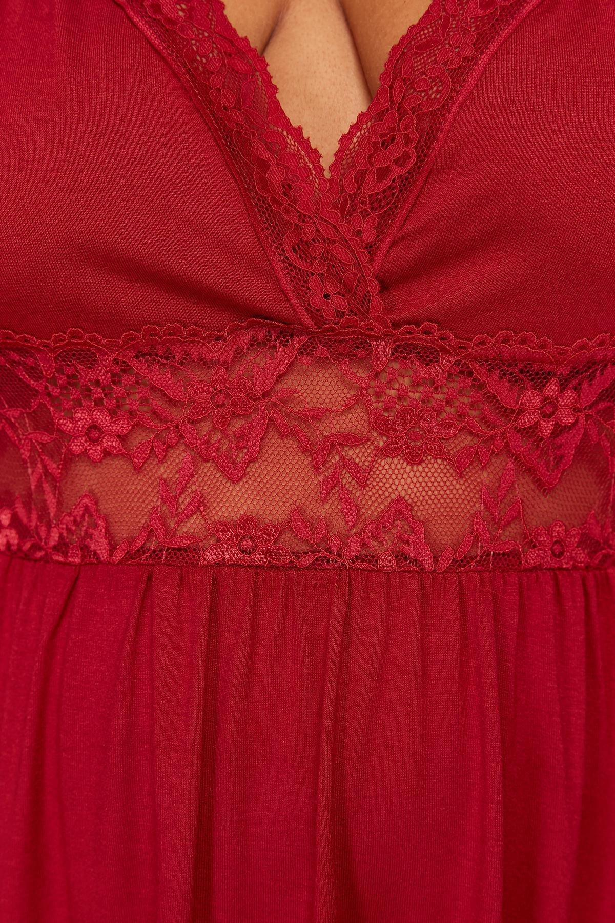 Red Laced Detailed Knitted Shirt, , large image number 4