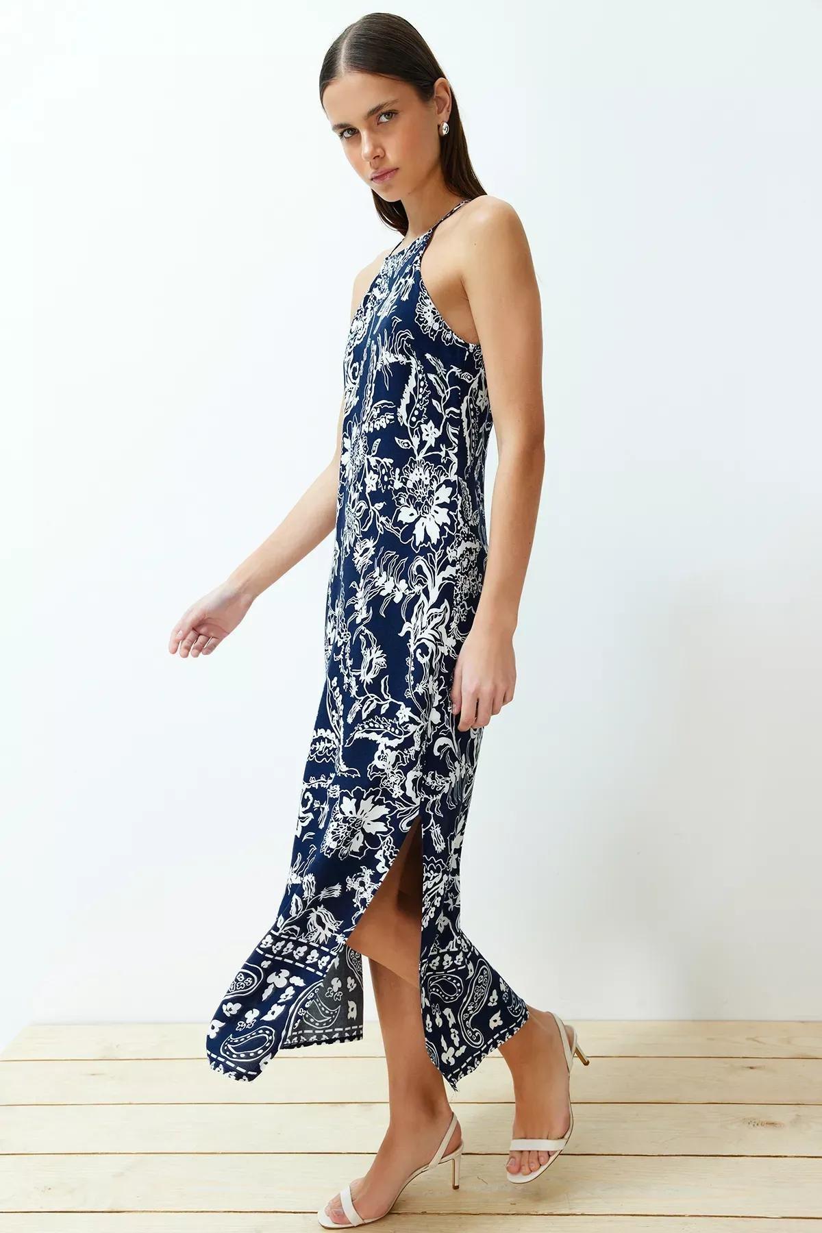 Blue Floral Maxi Dress, Navy blue, large image number 1