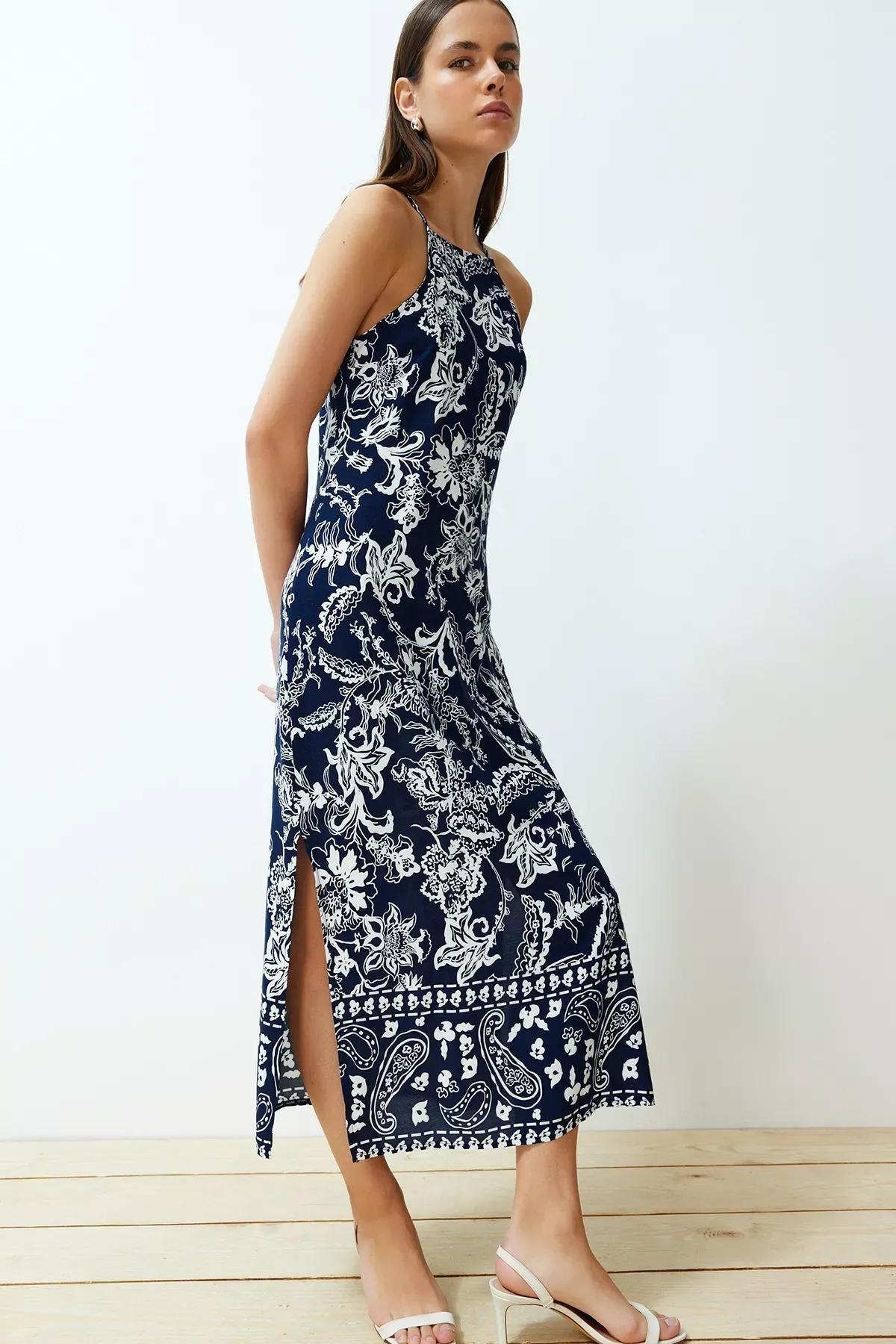 Blue Floral Maxi Dress, Navy blue, large image number 2