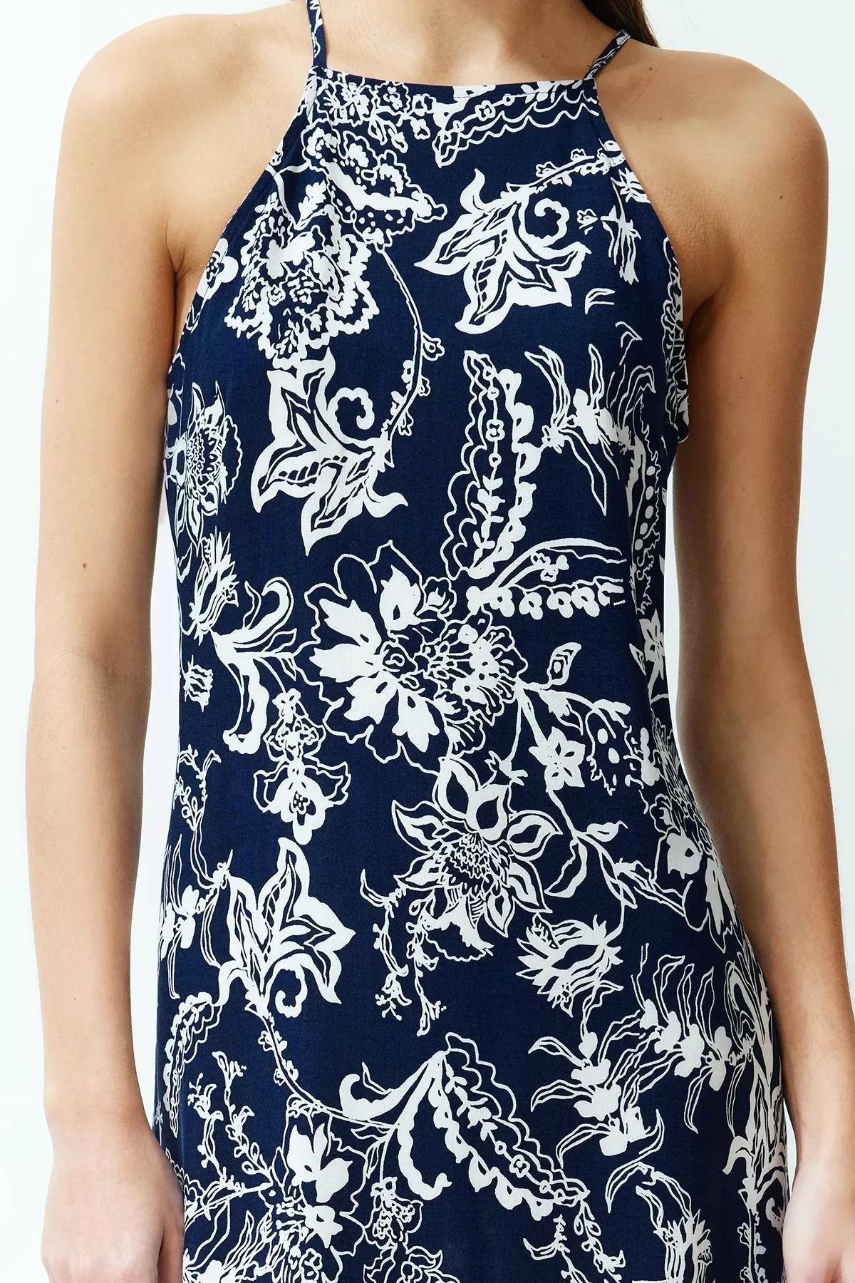 Blue Floral Maxi Dress, Navy blue, large image number 3