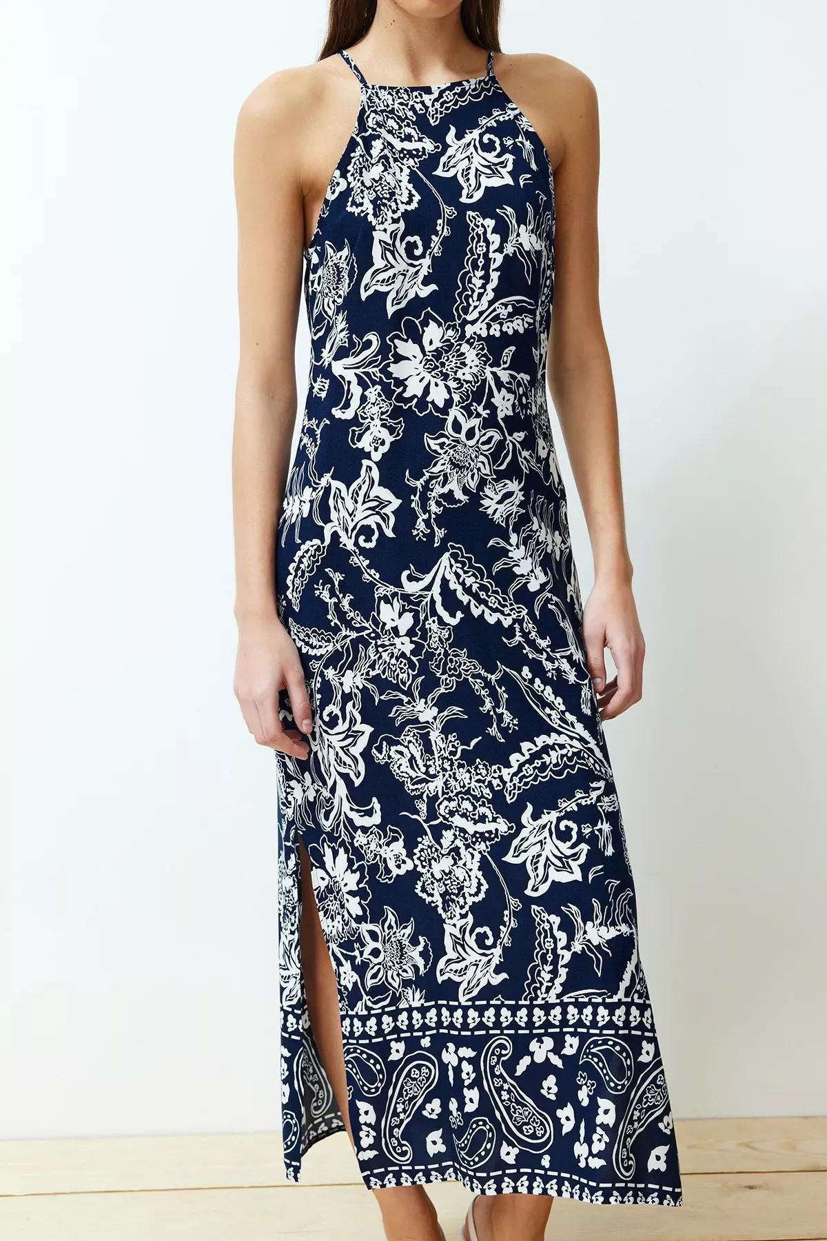 Blue Floral Maxi Dress, Navy blue, large image number 4