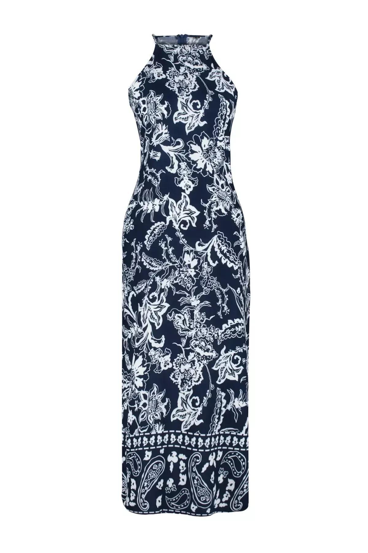Blue Floral Maxi Dress, Navy blue, large image number 5
