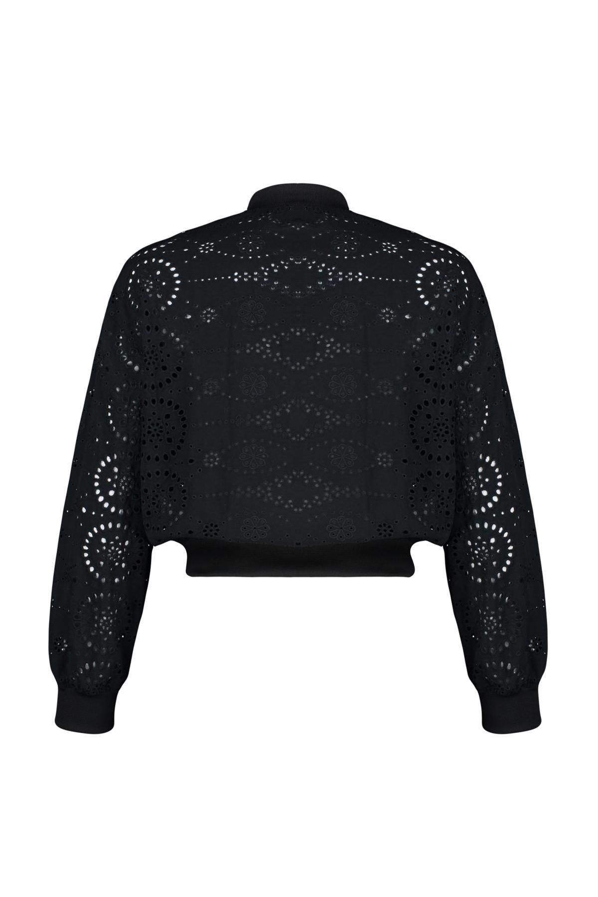 Black Oversize Molded Embroidered Thin Bomber Jacket TWOSS24MO00061, single, , large image number 5