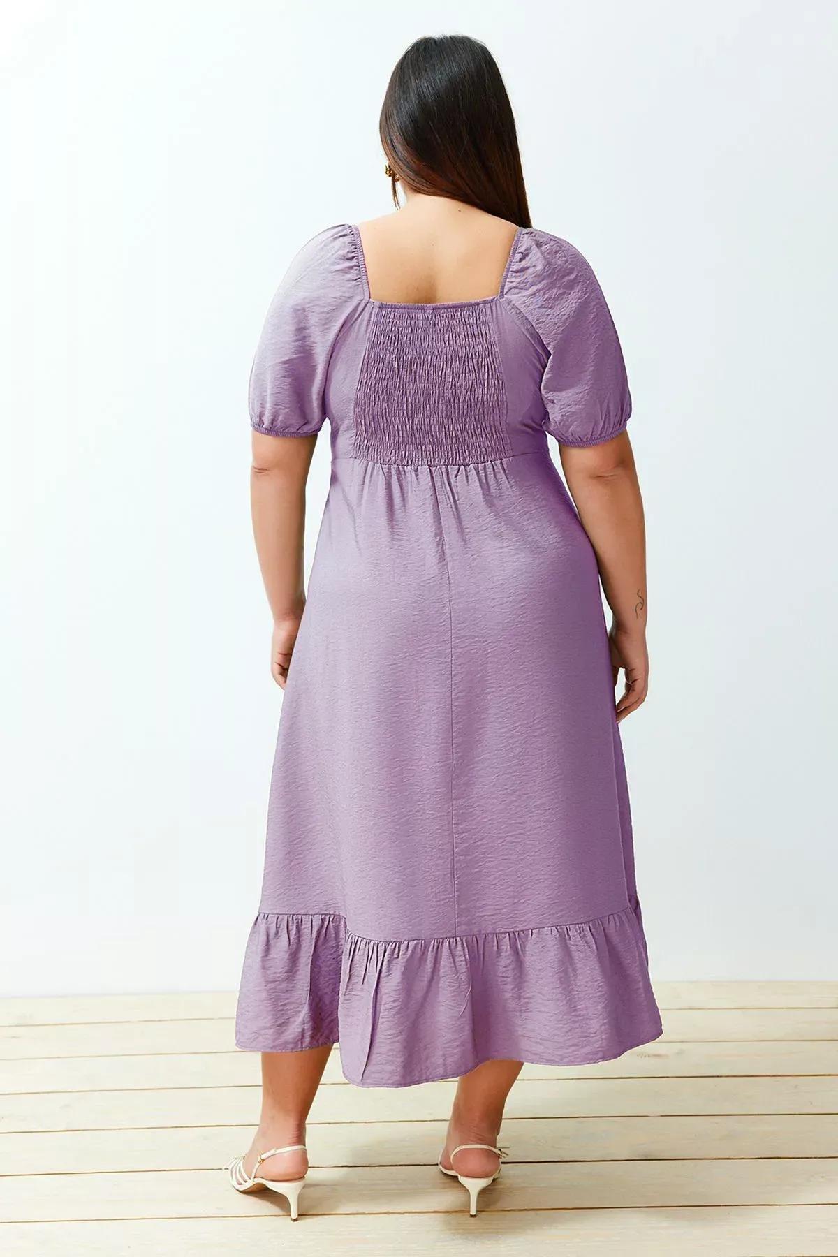 Purple Square Neck Frill Dress, Lilac, large image number 2