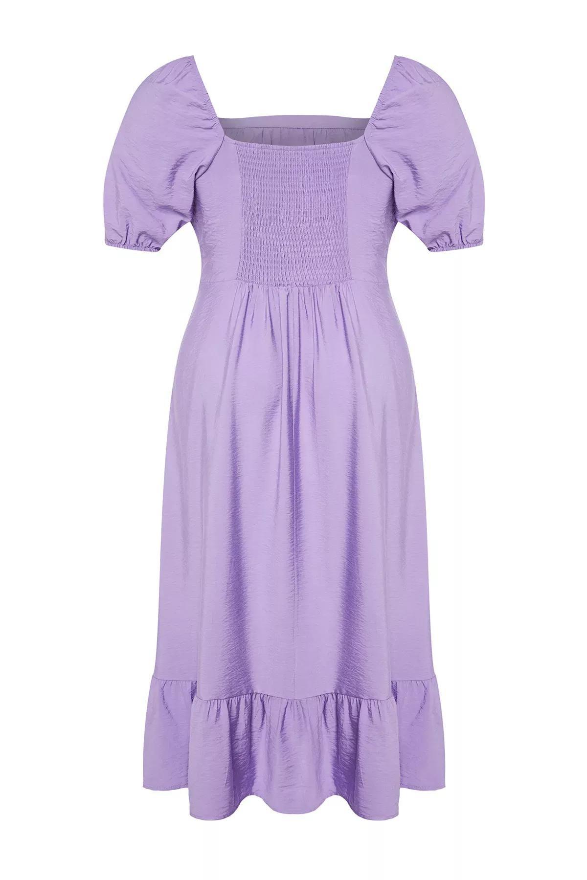 Purple Square Neck Frill Dress, Lilac, large image number 4