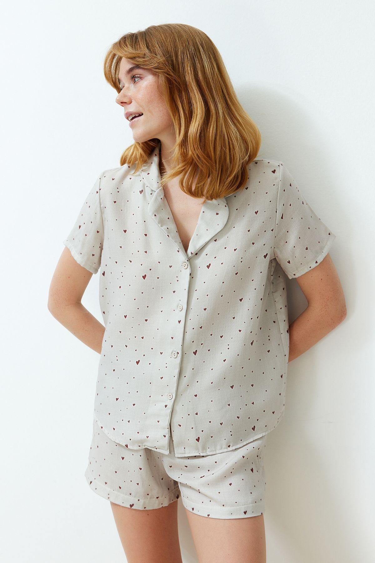 Ecru Patterned Muslin Woven Pyjamas Set, , large image number 1