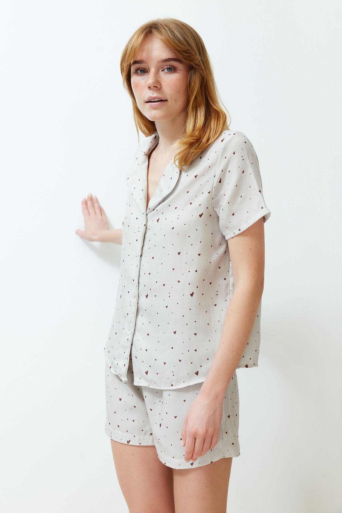 Ecru Patterned Muslin Woven Pyjamas Set, , large image number 2