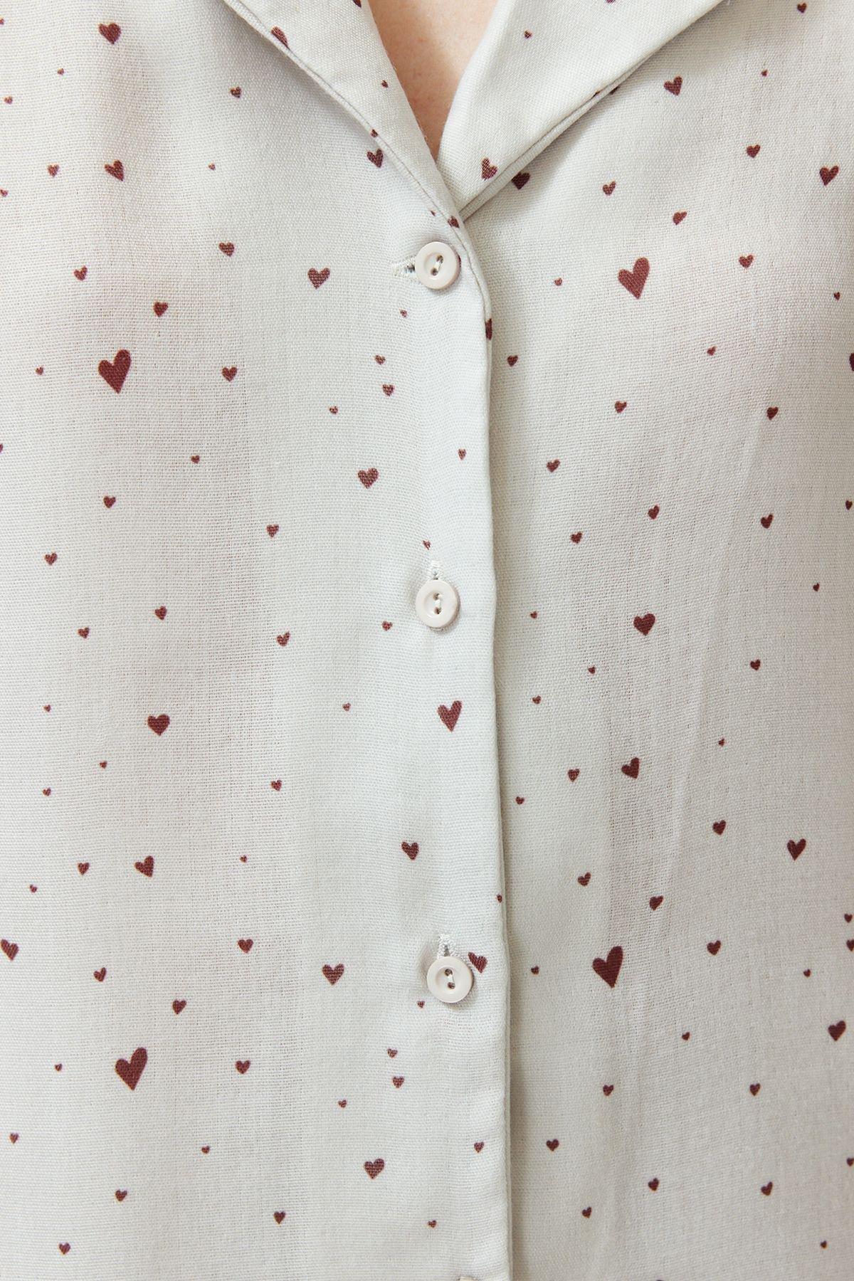 Ecru Patterned Muslin Woven Pyjamas Set, , large image number 5