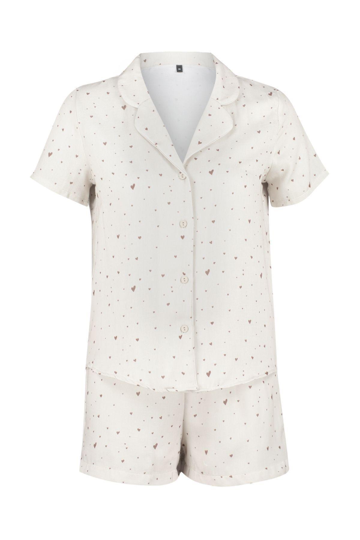 Ecru Patterned Muslin Woven Pyjamas Set, , large image number 7
