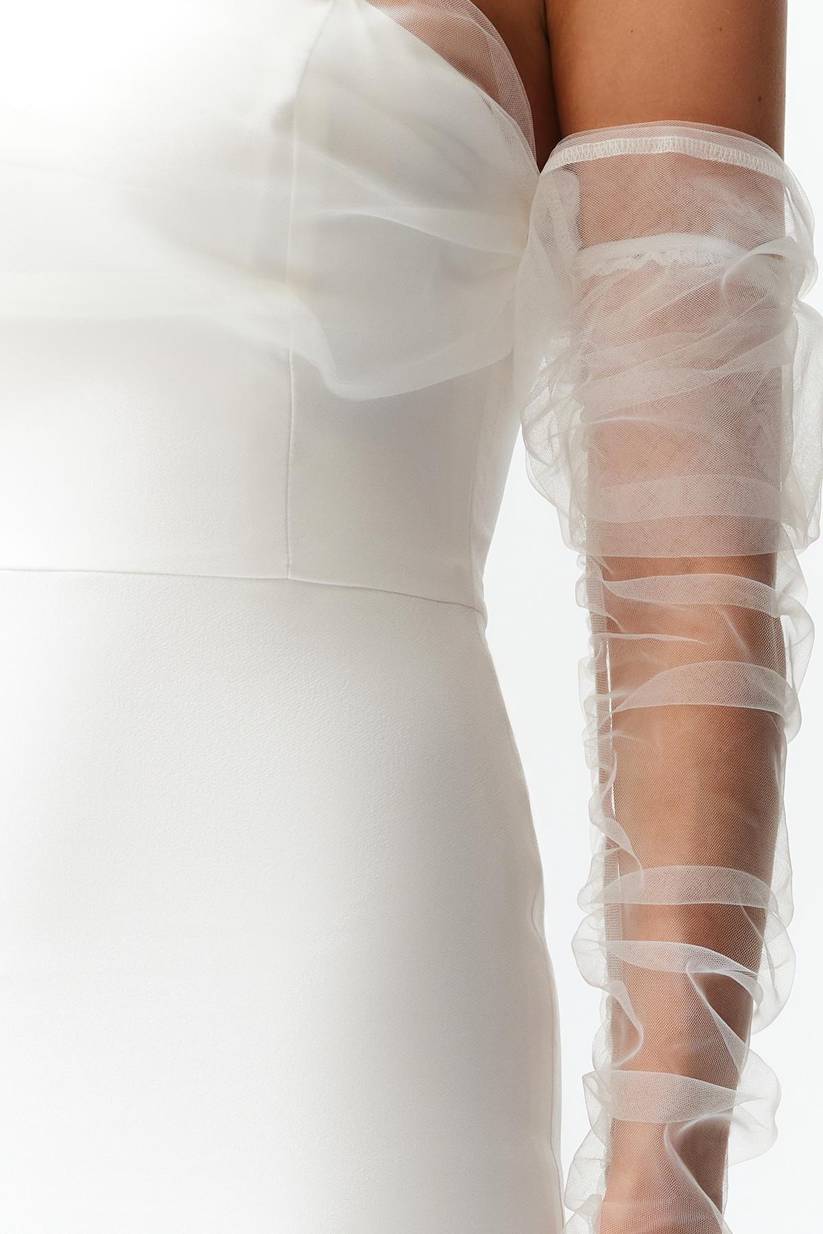 White Woven Lined Long Occasionwear Dress, C101_5696, large image number 4