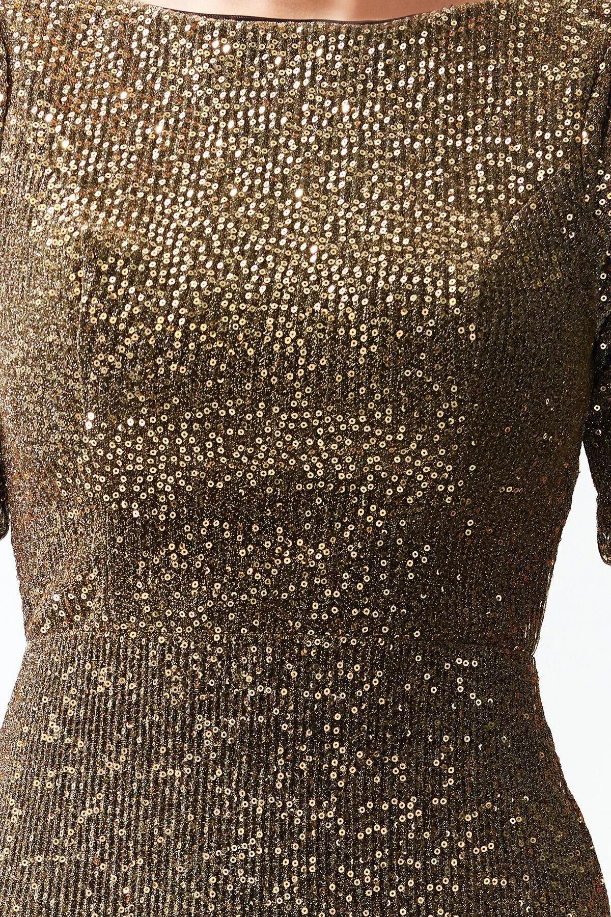 Yellow Glitter Sequined Occasionwear Dress, , large image number 4