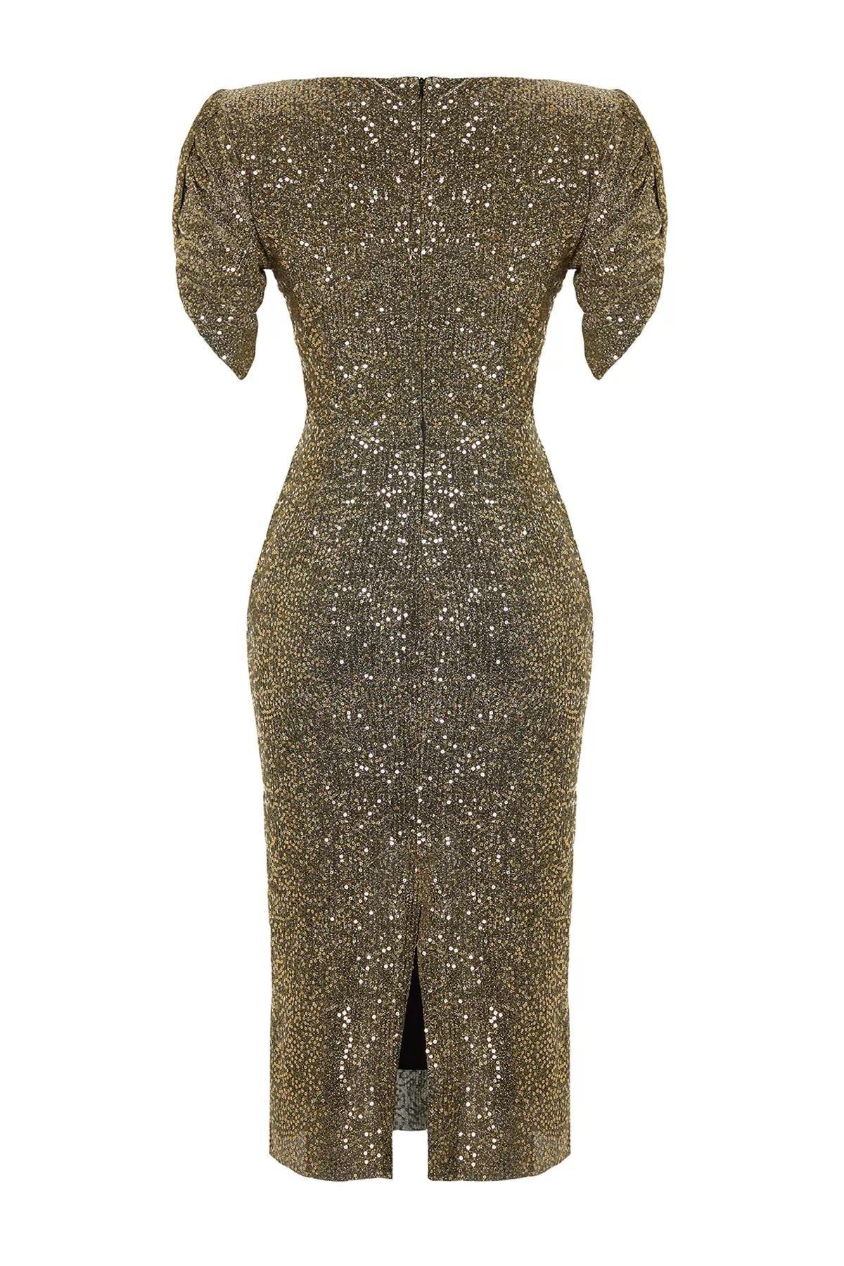 Yellow Glitter Sequined Occasionwear Dress, , large image number 6