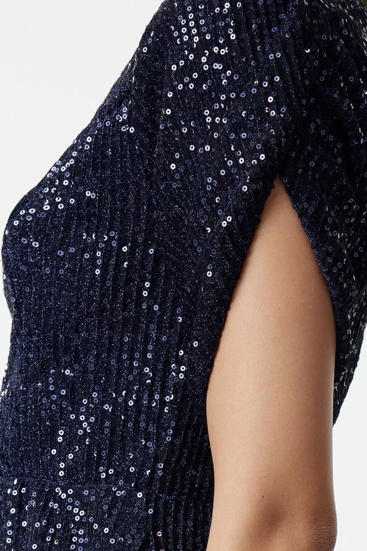 Navy Sequined Sheath Midi Dress, Navy blue, large image number 3
