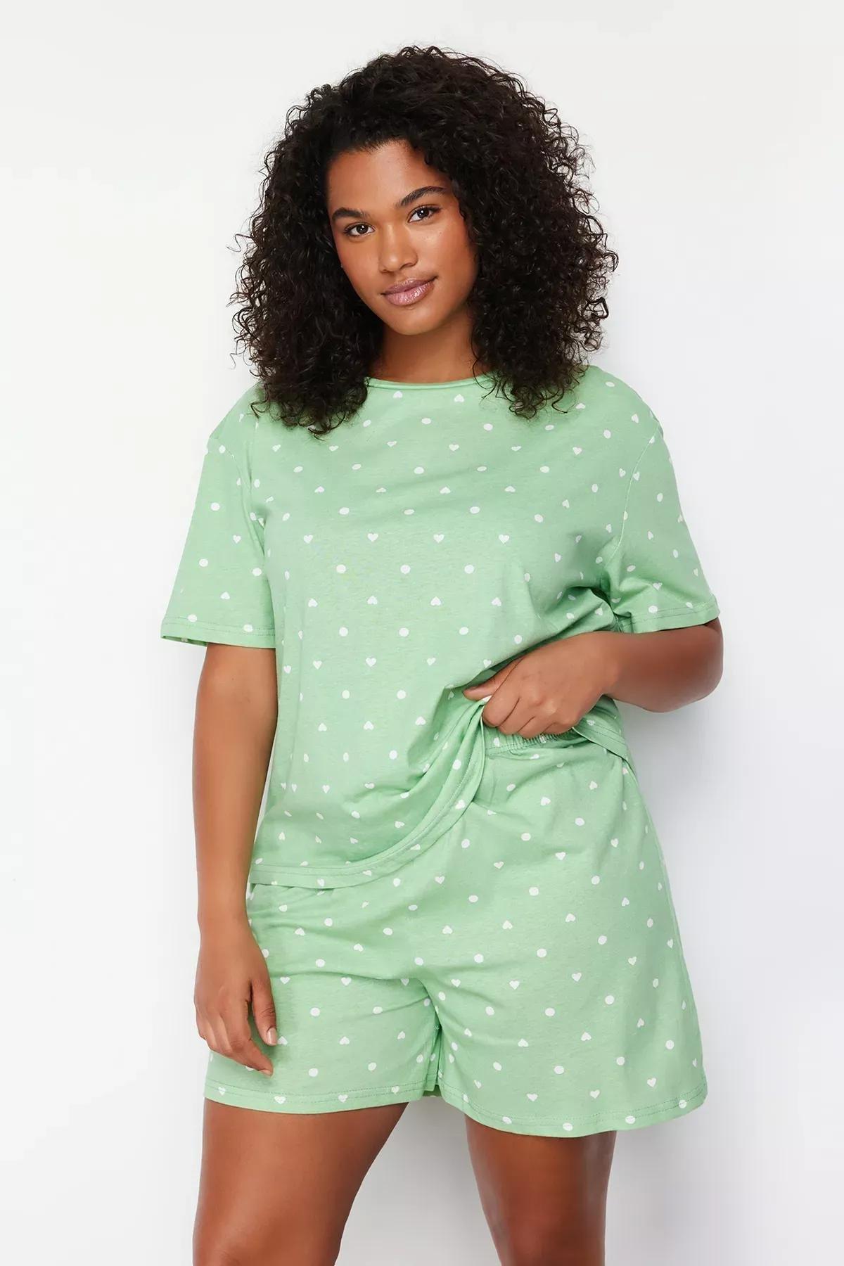 Green Heart Knit Pajamas, Mint, large image number 2