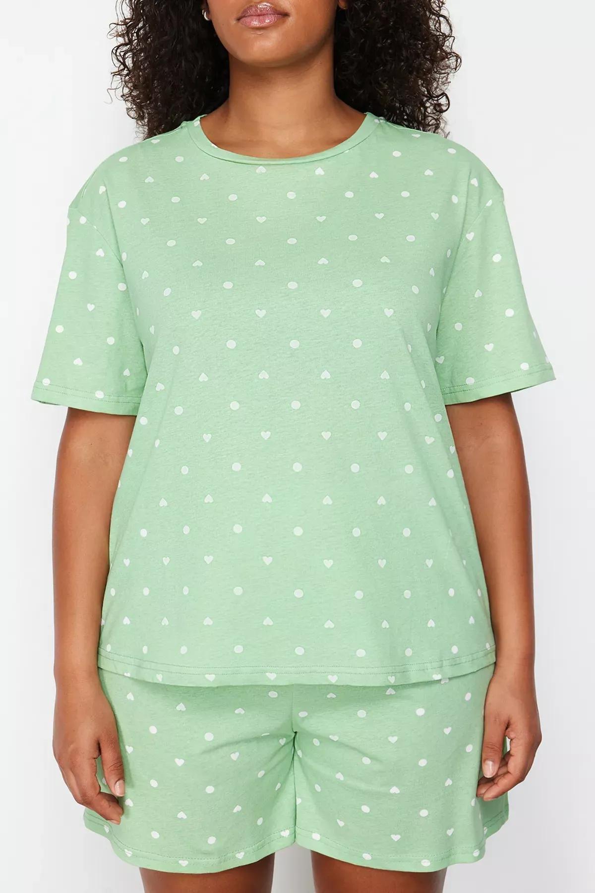 Green Heart Knit Pajamas, Mint, large image number 3