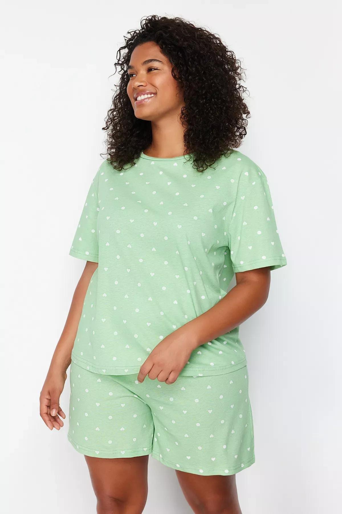 Green Heart Knit Pajamas, Mint, large image number 5