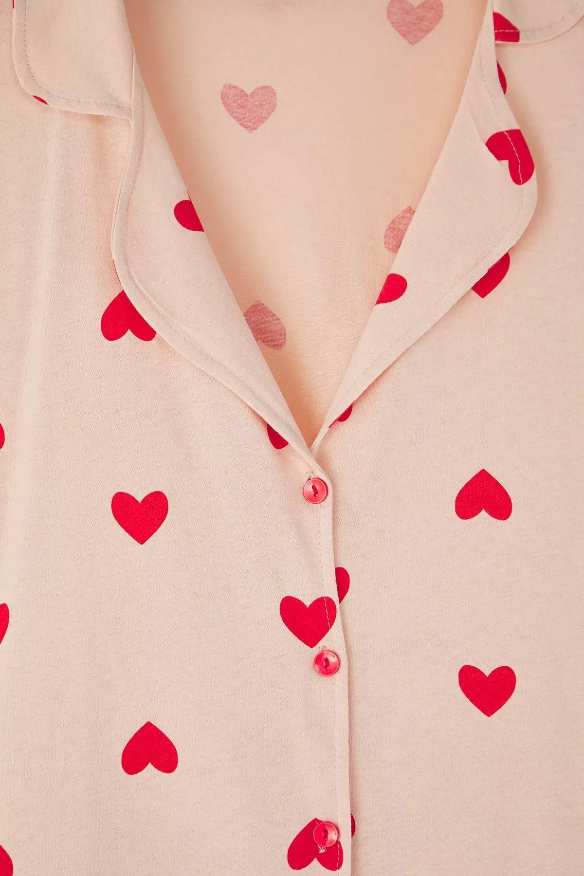 Pink Patterned Shirt Collar Knitted Pyjamas Set, LIGHT PINK, large image number 5