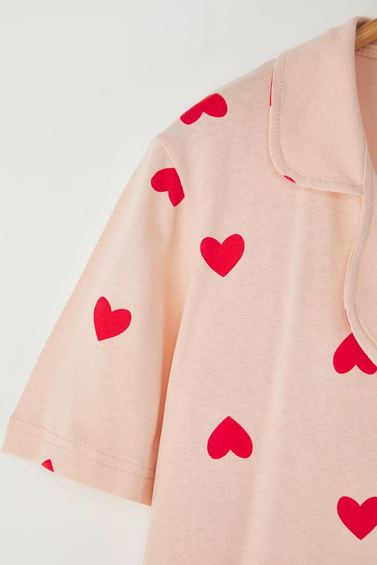 Pink Patterned Shirt Collar Knitted Pyjamas Set, LIGHT PINK, large image number 6