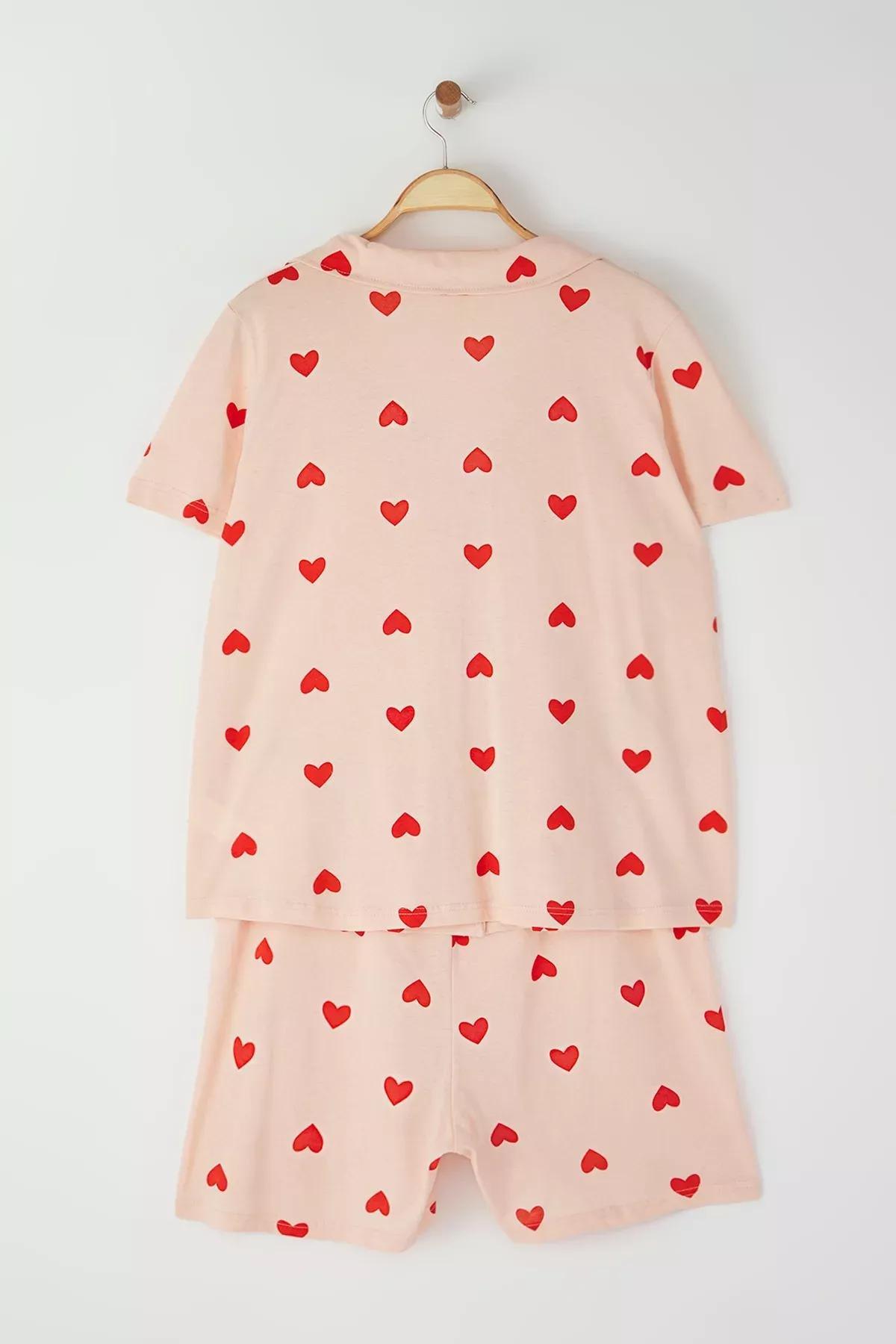 Pink Patterned Shirt Collar Knitted Pyjamas Set, LIGHT PINK, large image number 7