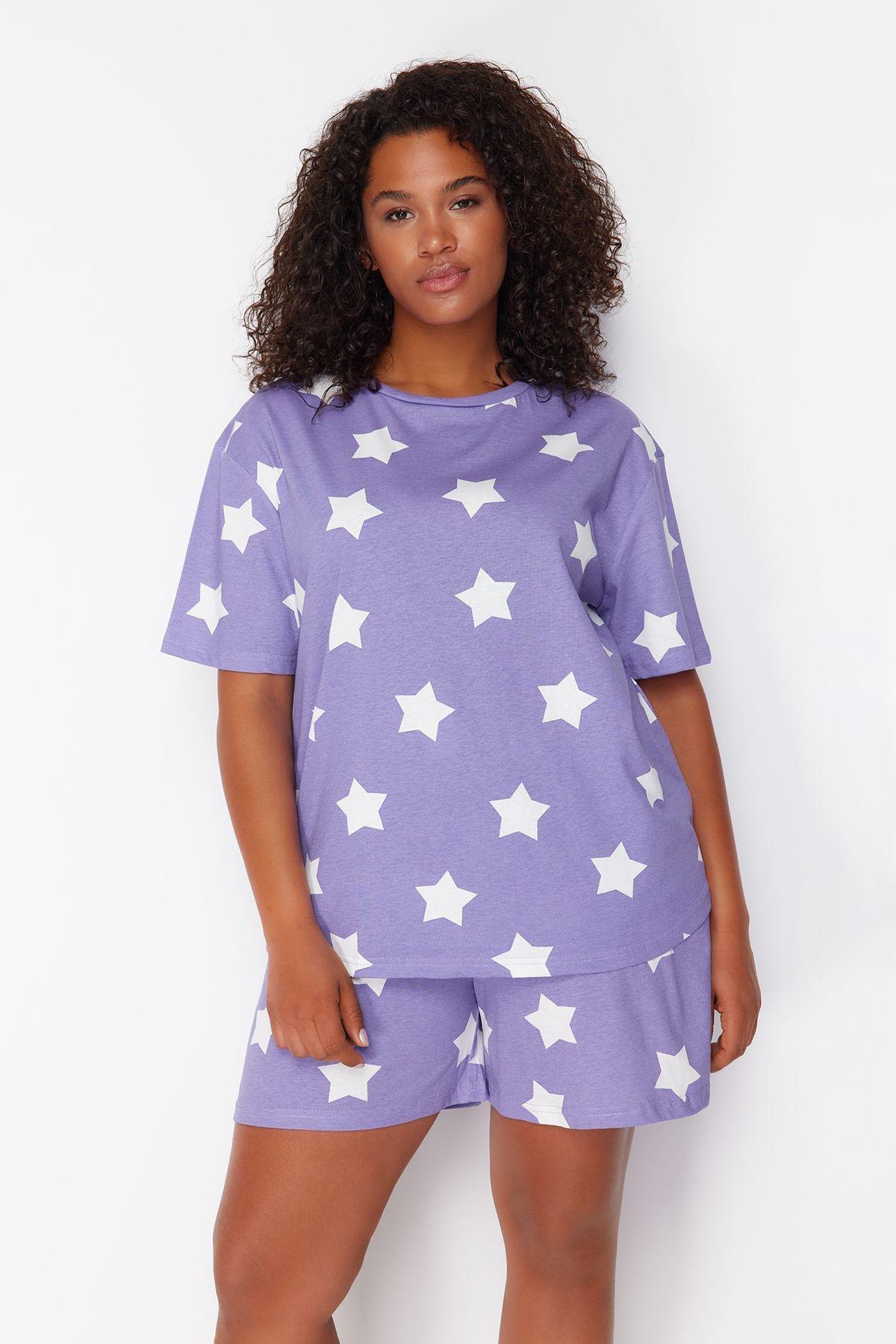 Purple Printed Knitted Pyjamas Set, Lilac, large image number 1