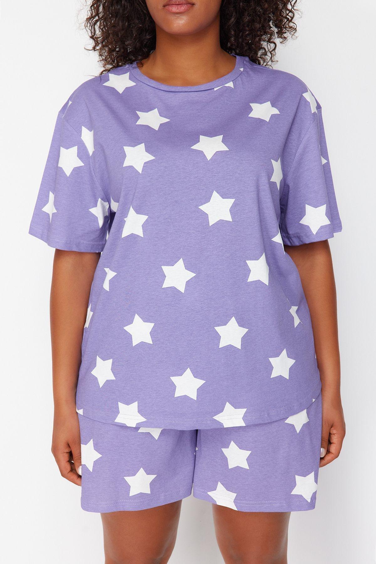 Purple Printed Knitted Pyjamas Set, Lilac, large image number 2