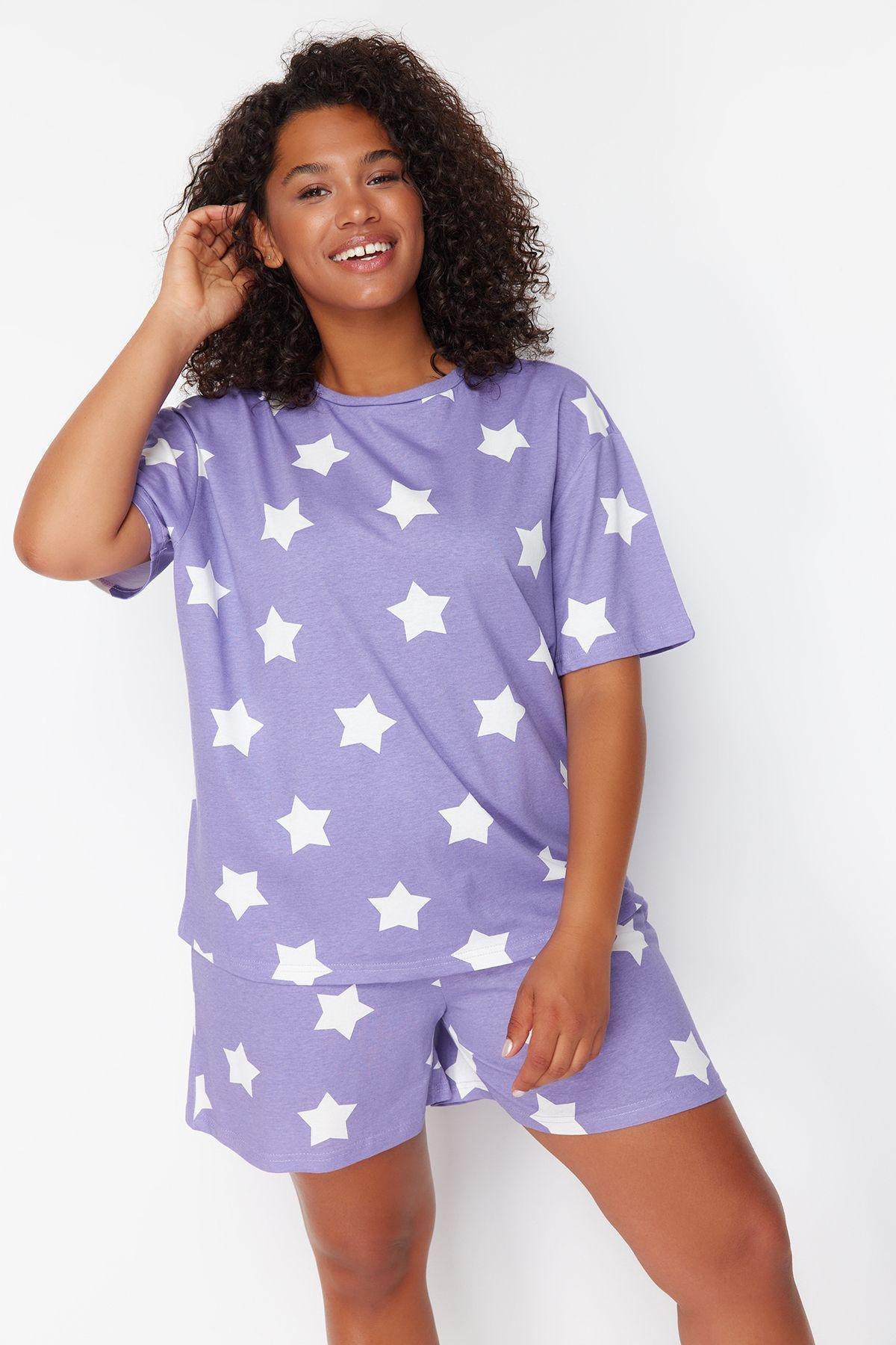 Purple Printed Knitted Pyjamas Set, Lilac, large image number 5