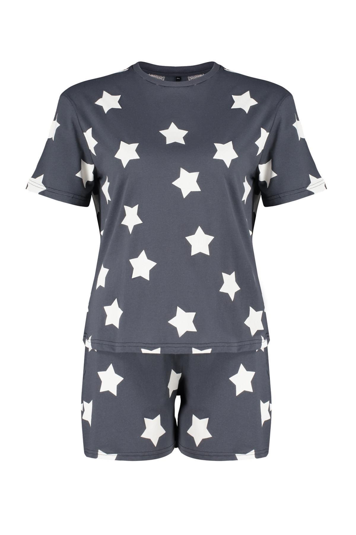 Anthracite Star Printed Knitted Pajamas Set TBBSS24AI00027, , large image number 4