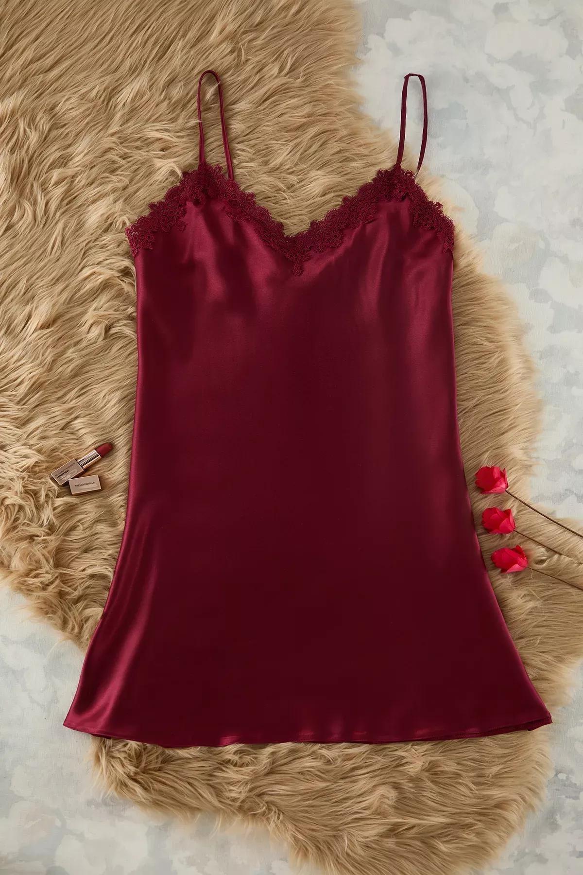 Burgundy Laced Satin Woven Dress, C101_7277, large image number 0