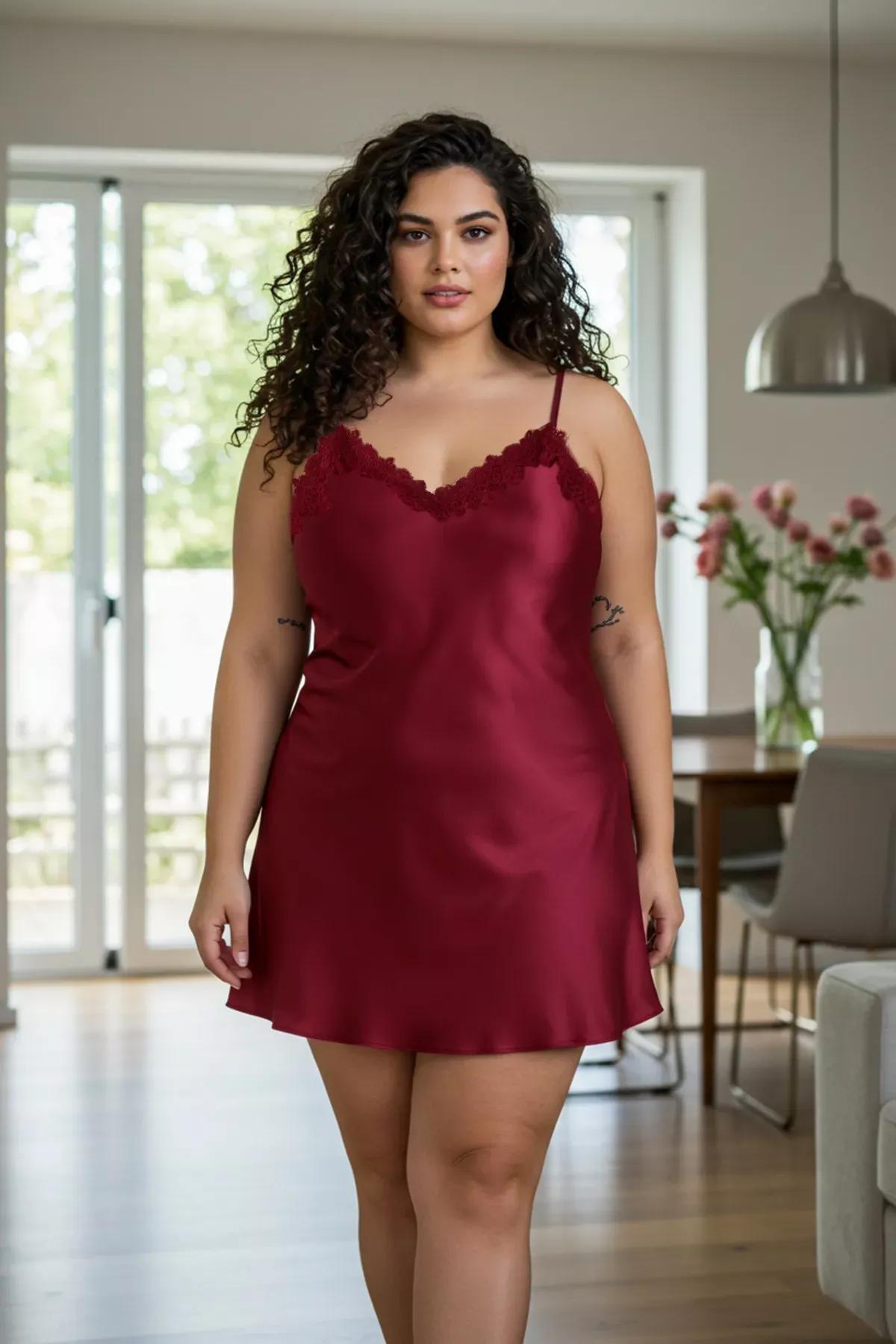 Burgundy Laced Satin Woven Dress, C101_7277, large image number 1