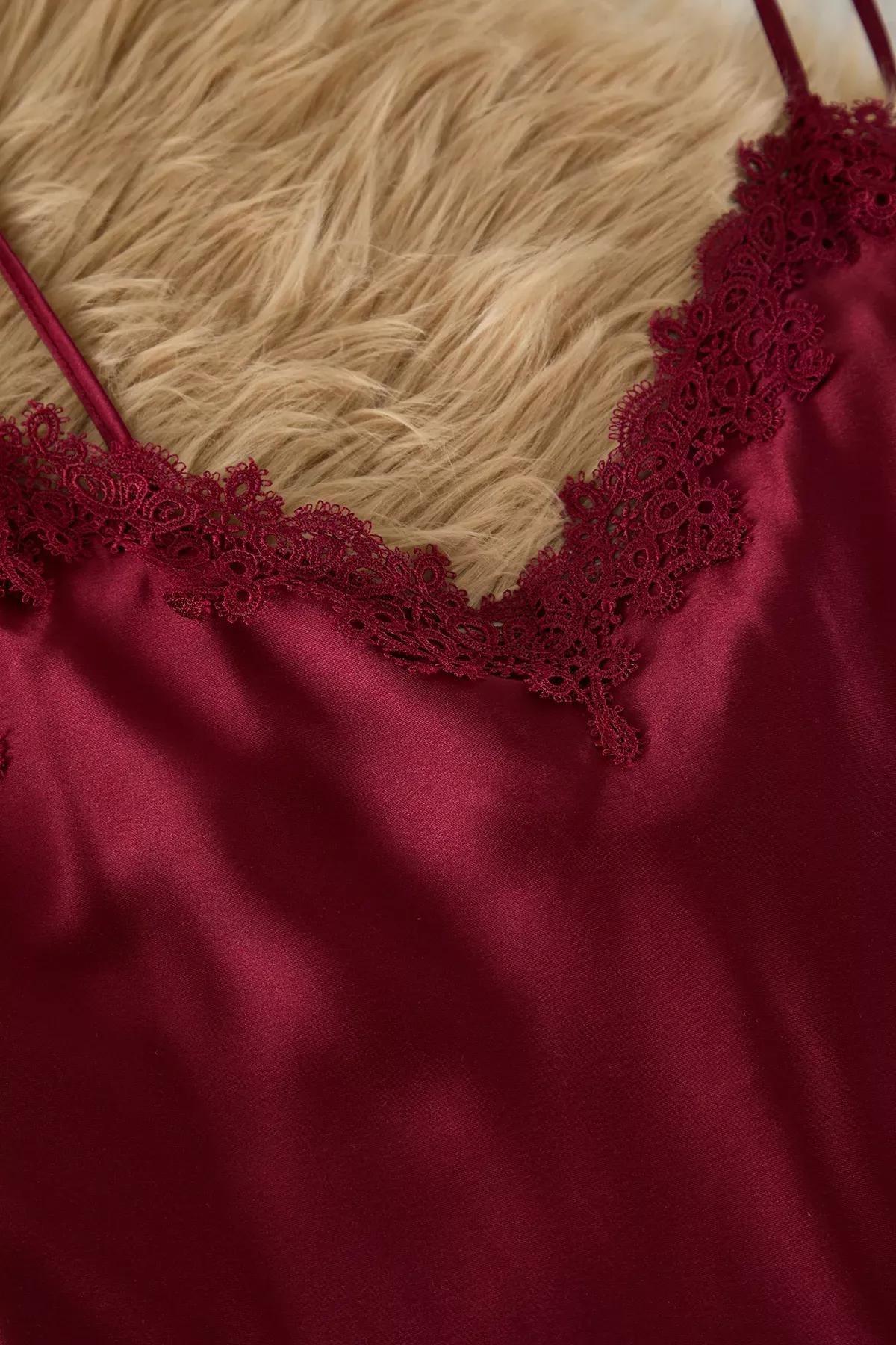 Burgundy Laced Satin Woven Dress, C101_7277, large image number 2