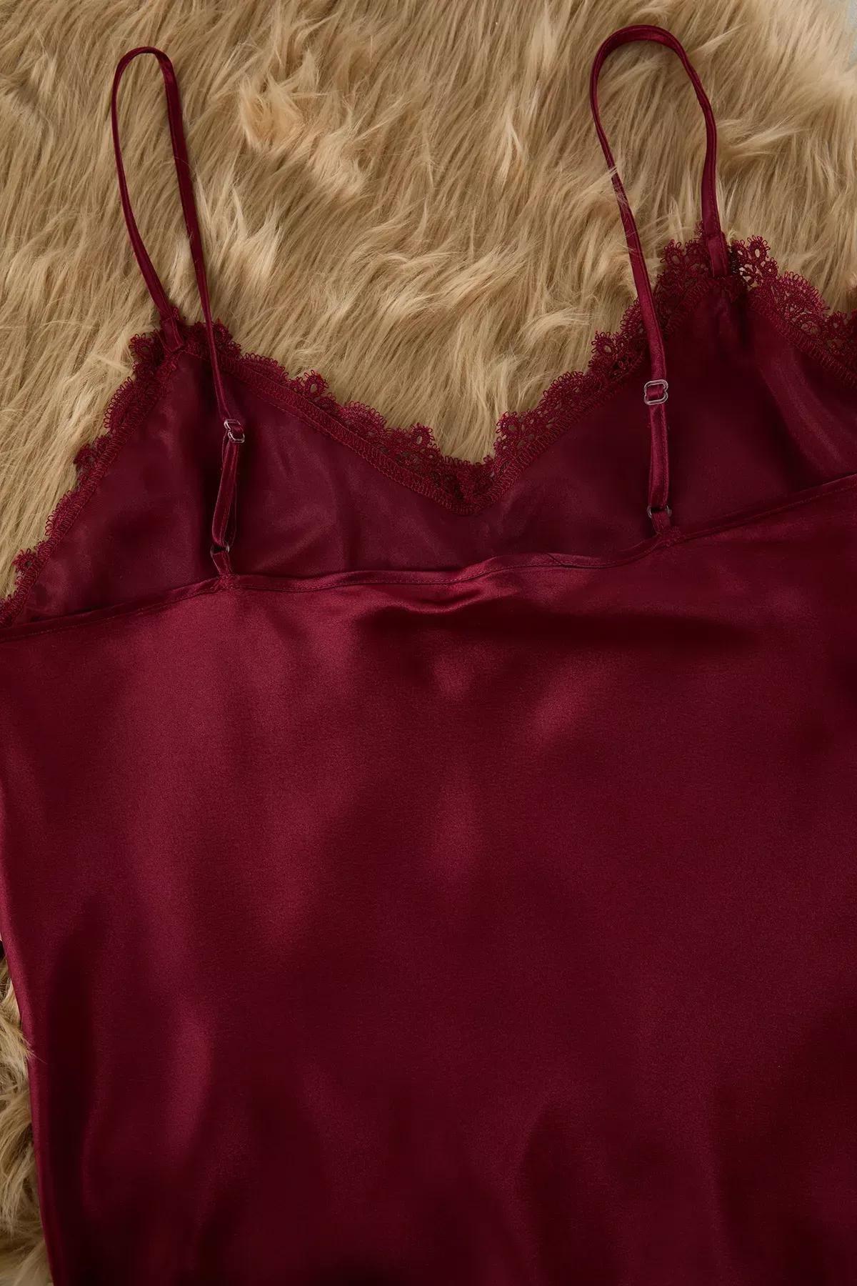 Burgundy Laced Satin Woven Dress, C101_7277, large image number 3