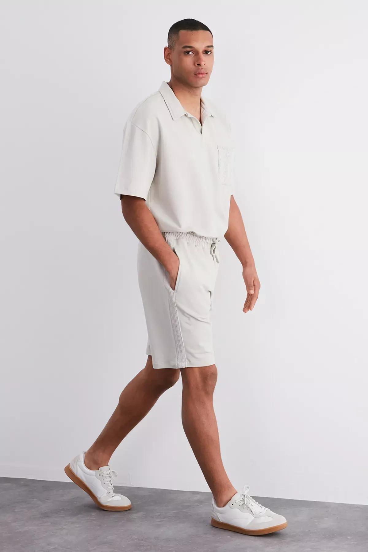 Grey Limited Edition Knitwear Shorts, STONE, large image number 3