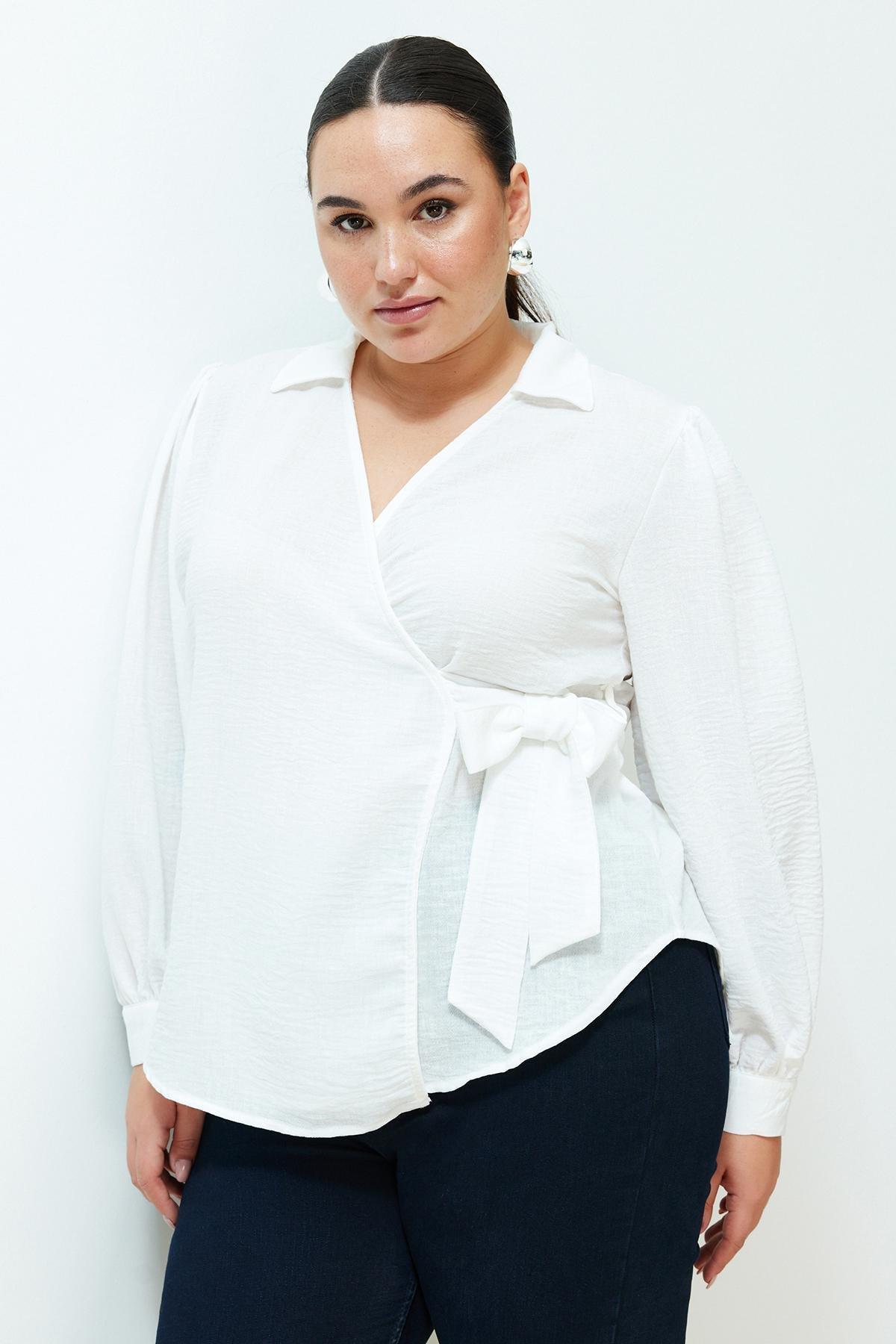 Ecru Polo Neck Double Breasted Closure Woven Blouse TBBSS24AF00043, Ecru, large image number 2