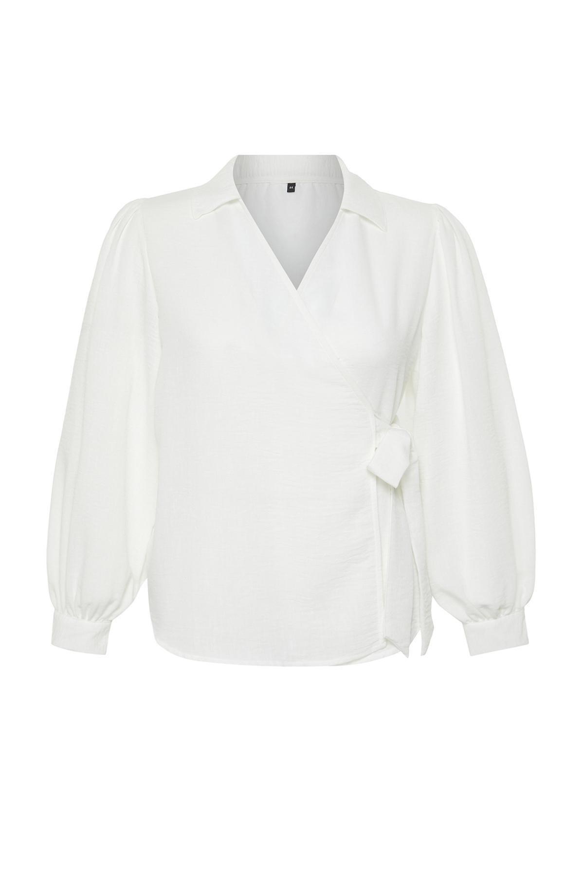 Ecru Polo Neck Double Breasted Closure Woven Blouse TBBSS24AF00043, Ecru, large image number 5