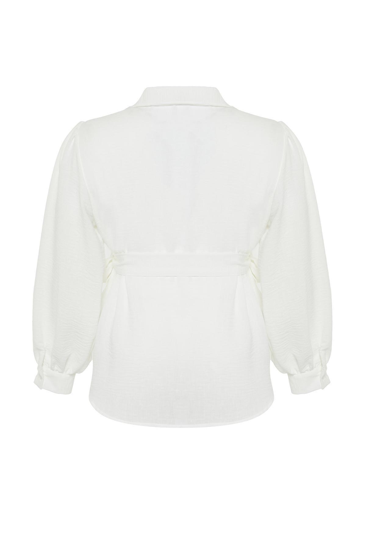 Ecru Polo Neck Double Breasted Closure Woven Blouse TBBSS24AF00043, Ecru, large image number 6