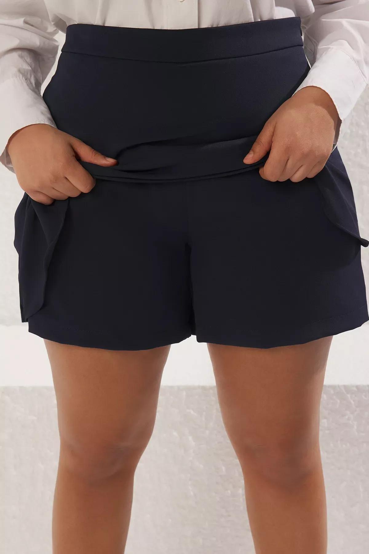 Navy High Waist Wide Leg Skirt, Indigo, large image number 5