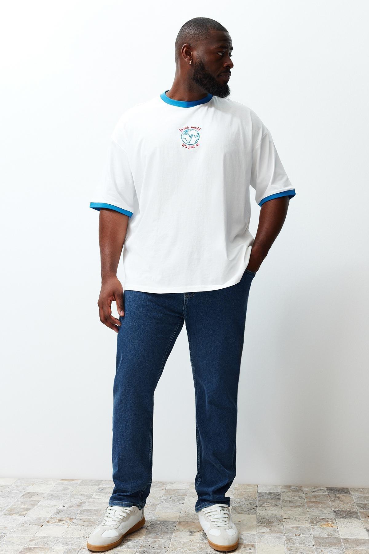 Navy Blue Slim Fit Flexible Fabric Plus Size Jeans Trousers TMNSS24CJ00000, C101_388, large image number 1
