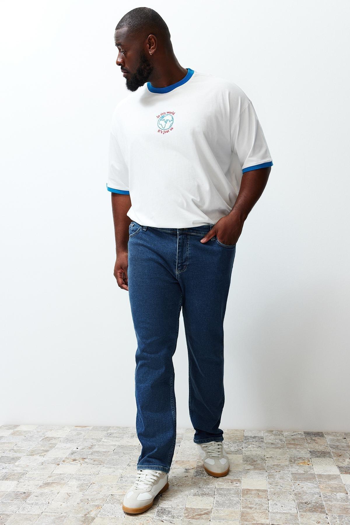 Navy Blue Slim Fit Flexible Fabric Plus Size Jeans Trousers TMNSS24CJ00000, C101_388, large image number 2