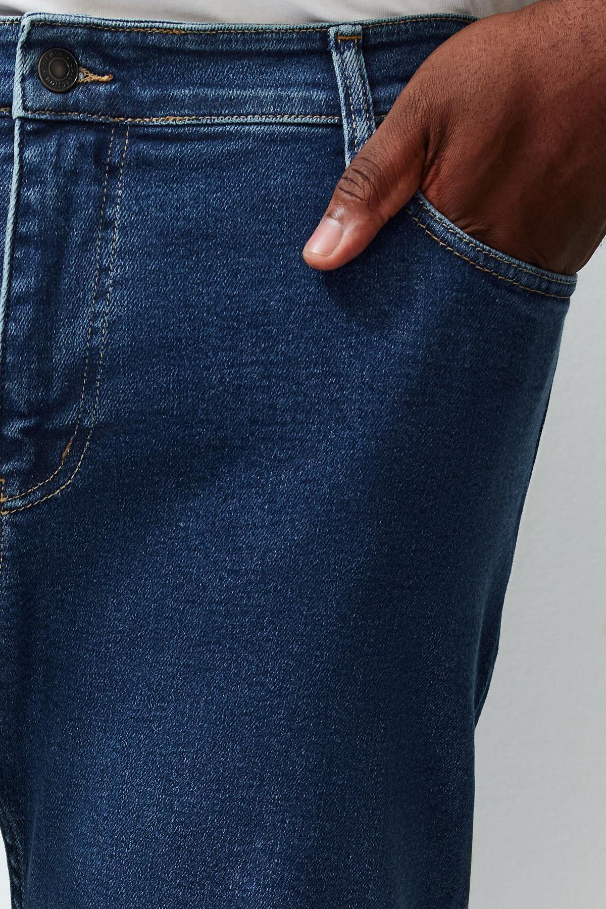 Navy Blue Slim Fit Flexible Fabric Plus Size Jeans Trousers TMNSS24CJ00000, C101_388, large image number 3