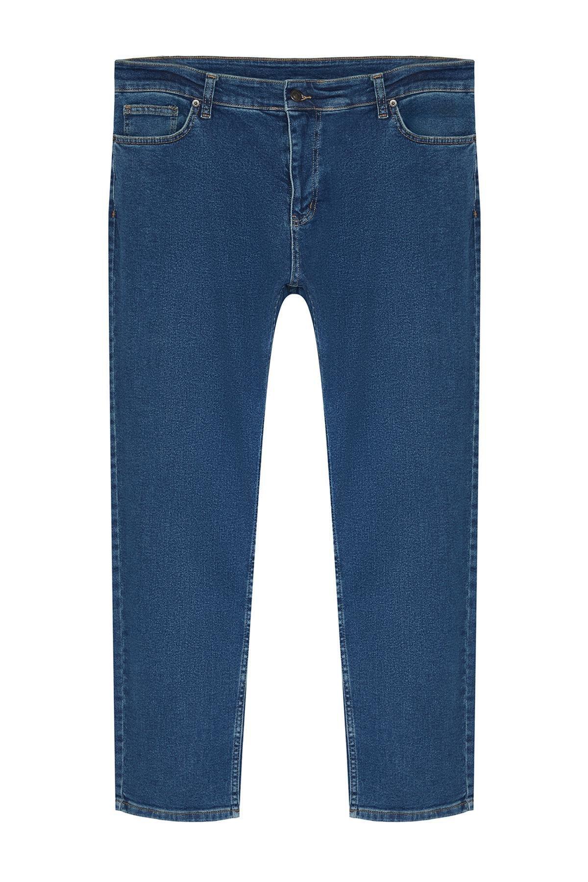 Navy Blue Slim Fit Flexible Fabric Plus Size Jeans Trousers TMNSS24CJ00000, C101_388, large image number 5