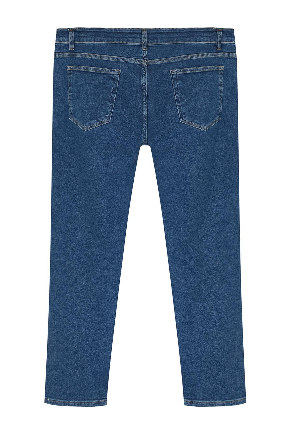 Navy Blue Slim Fit Flexible Fabric Plus Size Jeans Trousers TMNSS24CJ00000, C101_388, large image number 6