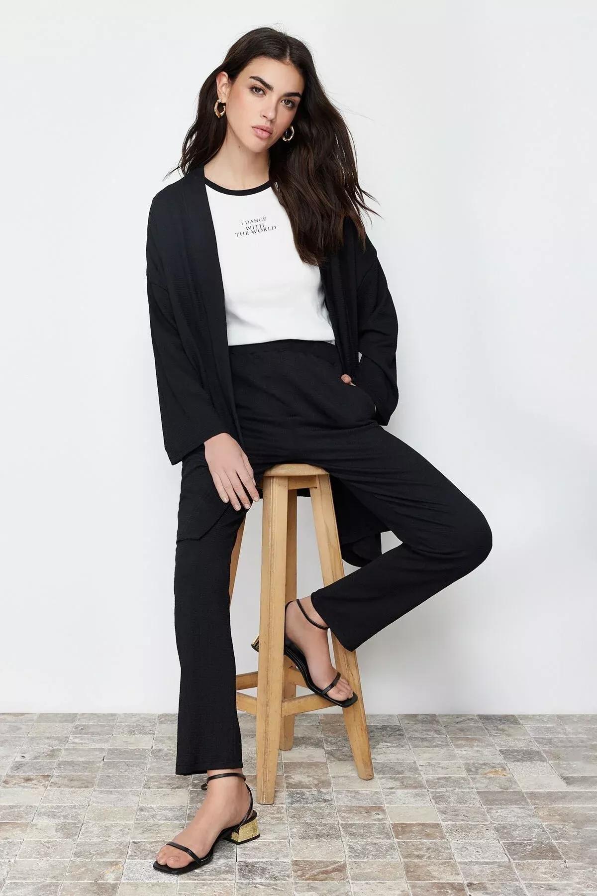 Black Knitted Co-Ord Set, BLACK, large image number 2