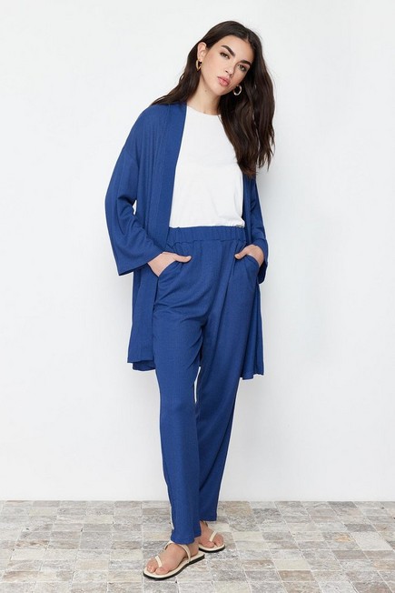 Trendyol - Blue Turnip Kimono Trousers Two Piece Set