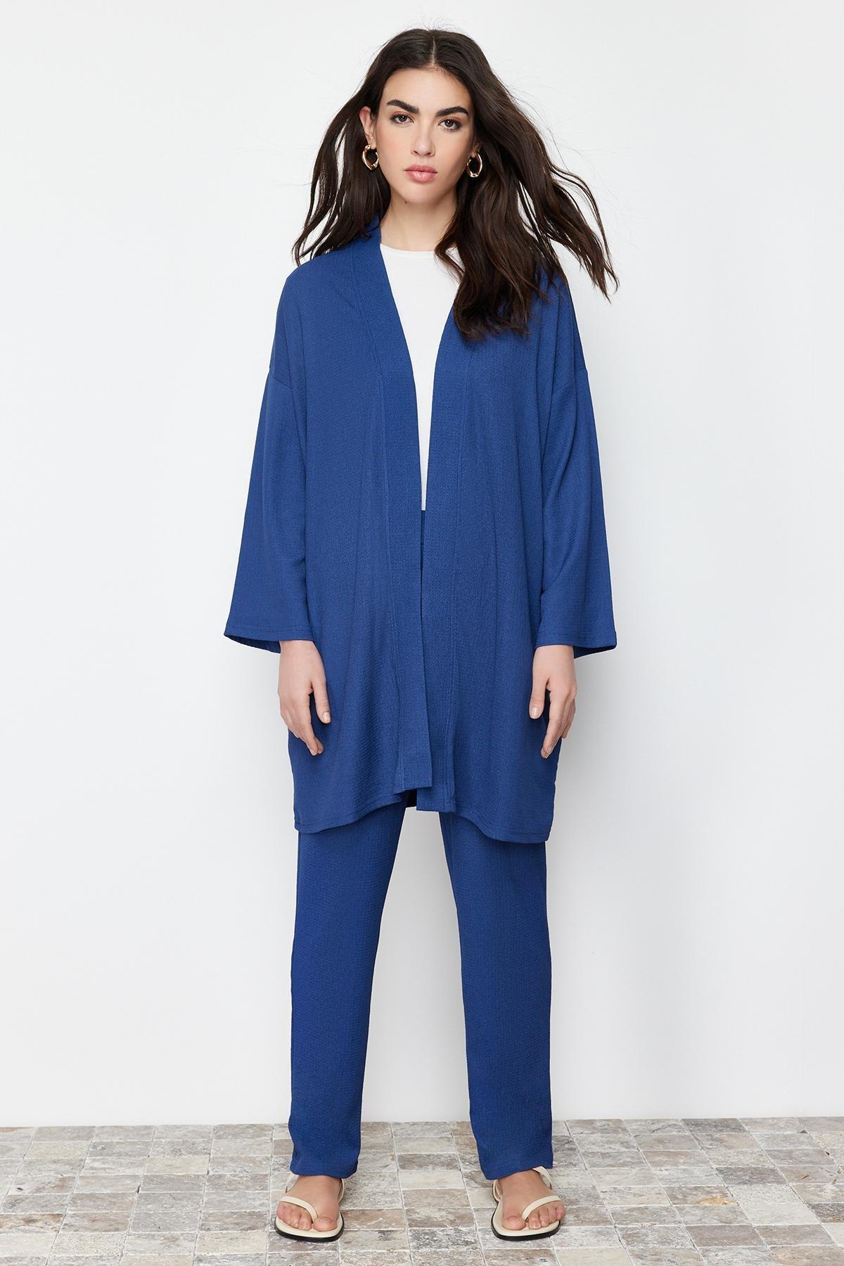 Trendyol - Blue Turnip Kimono Trousers Two Piece Set