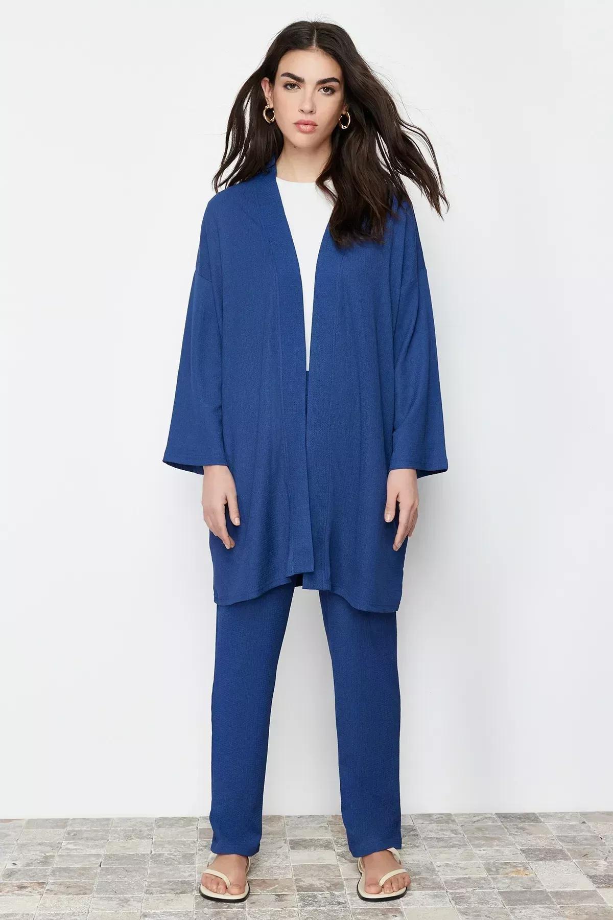 طقم كيمونو وبنطال بساق ضيقة، قطعتين، أزرق, Blue, large image number 1