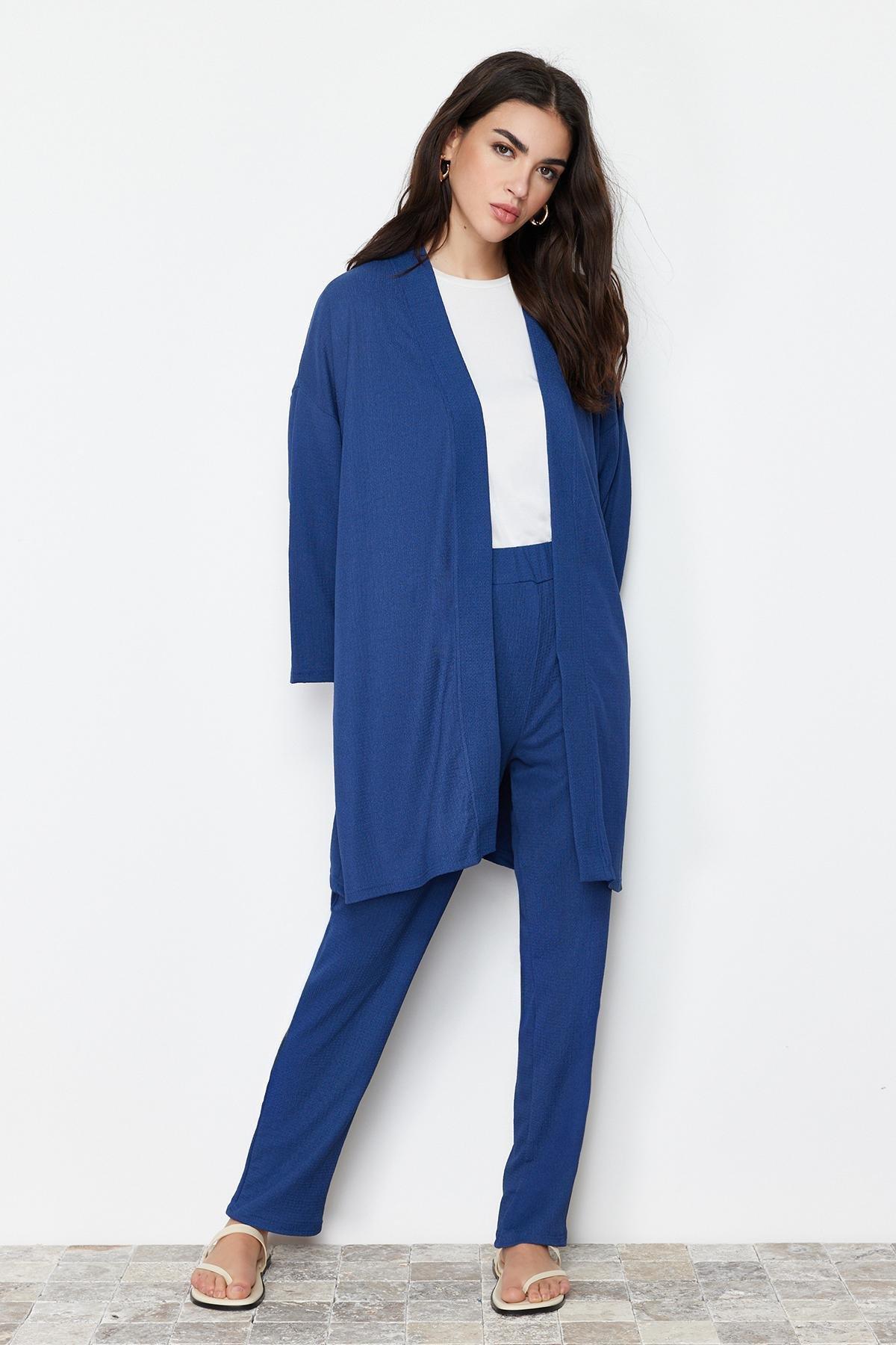 Trendyol - Blue Turnip Kimono Trousers Two Piece Set