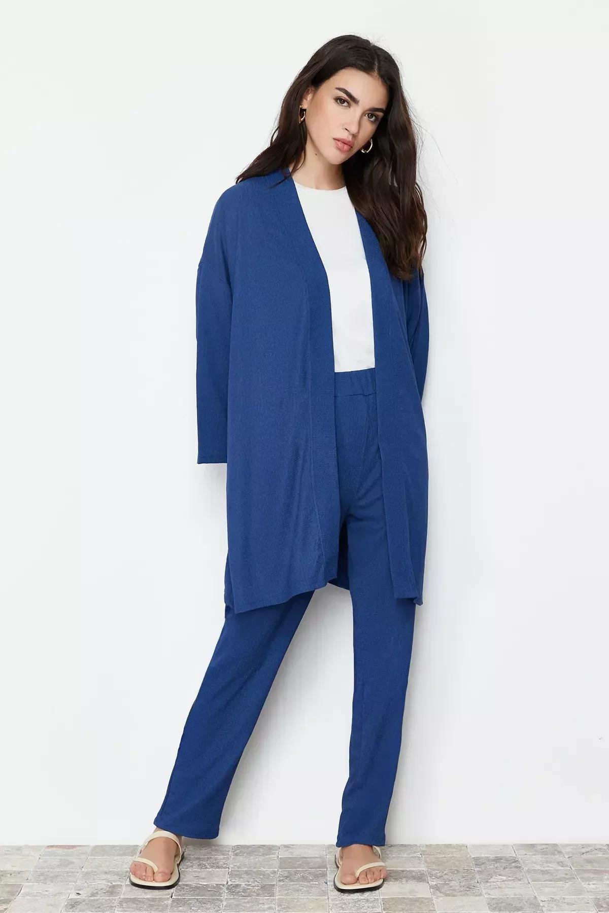 طقم كيمونو وبنطال بساق ضيقة، قطعتين، أزرق, Blue, large image number 2