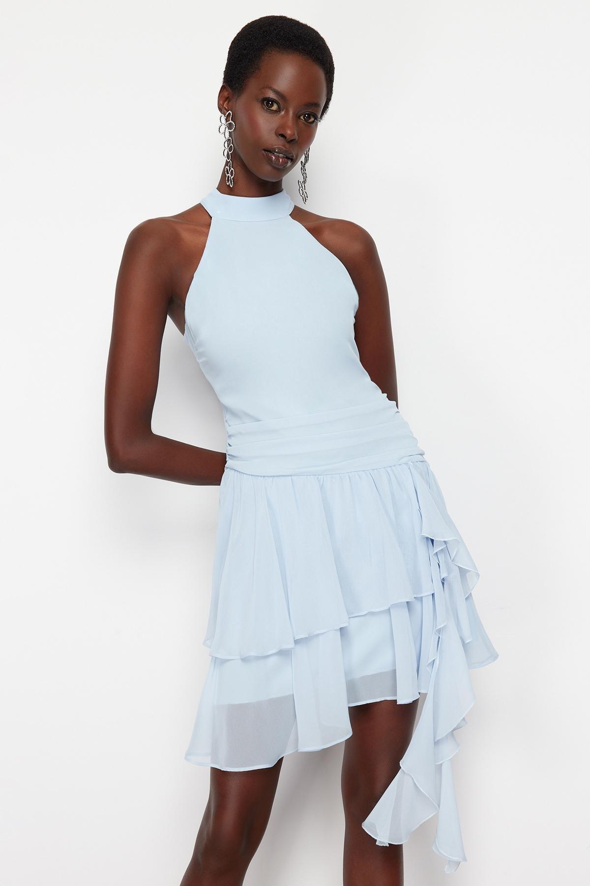 Blue Frilly Occasionwear Dress, , large image number 2