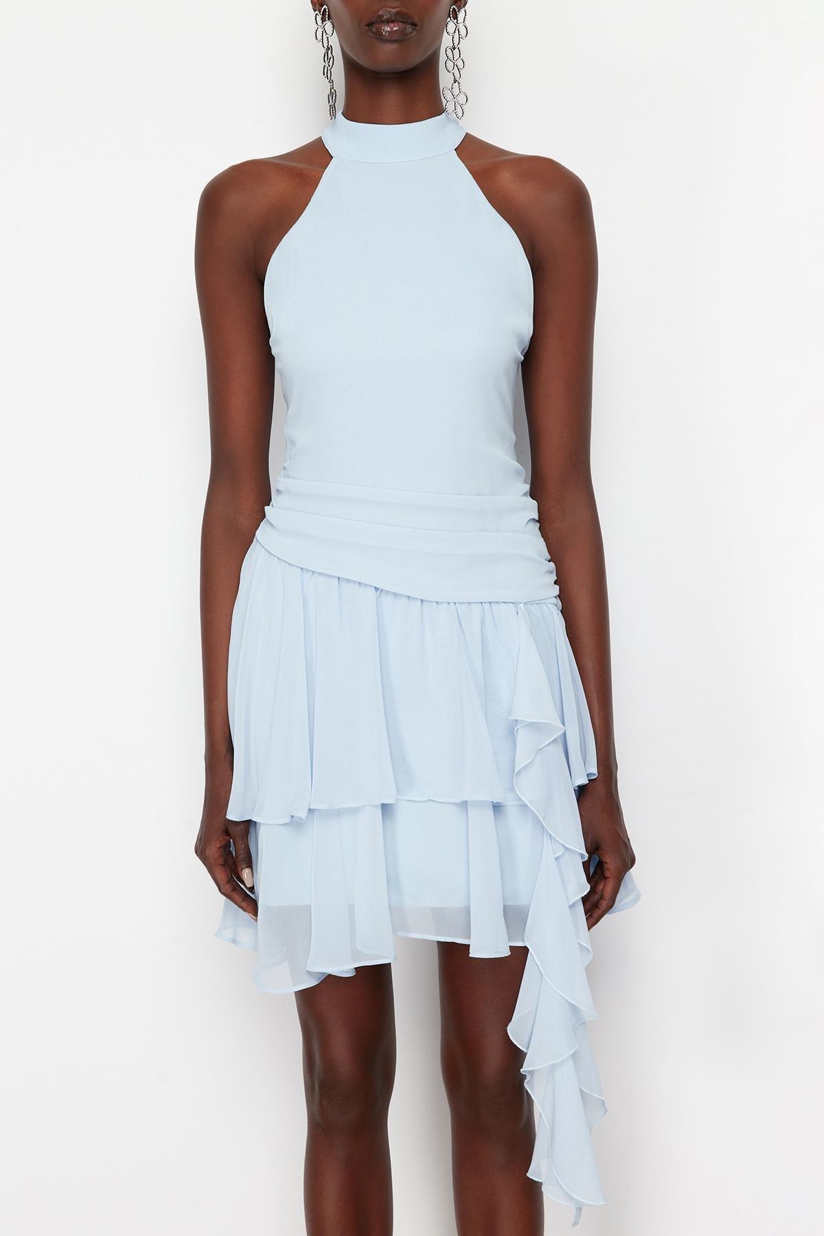 Blue Frilly Occasionwear Dress, , large image number 3
