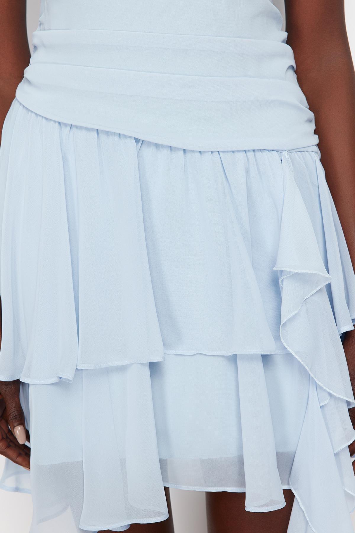 Blue Frilly Occasionwear Dress, , large image number 4